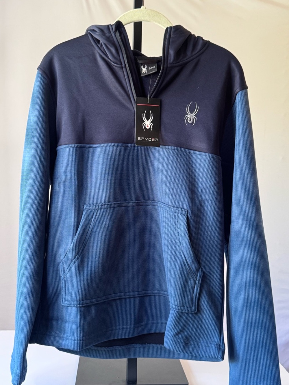 Spyder Men's Two-Tone Navy/Blue Hooded Pullover size small